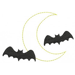 Stickdatei - Halloween Doodle Mond mit Fledermäusen